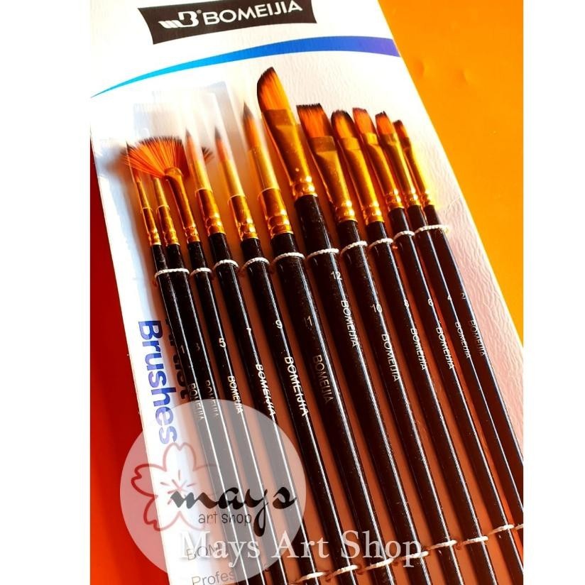 

tru-63 [12 Pcs] Kuas Lukis Set Isi 12 Pcs - Premium Quality Artist Paint Brush - Kipas Fan Flat Round Angular Lancip Acrylic Oil Watercolor Sale