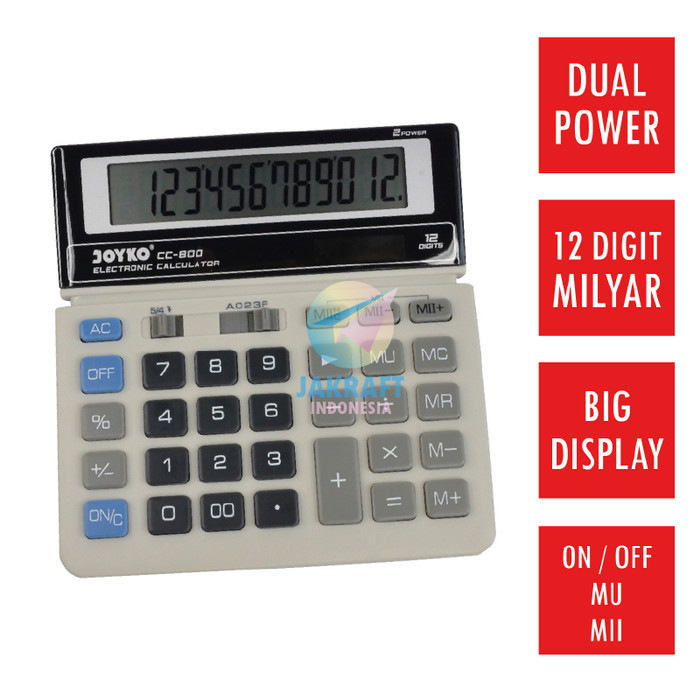 

Ready Kalkulator JOYKO CC-800 Calculator 12 Digit Big Display Dual Power