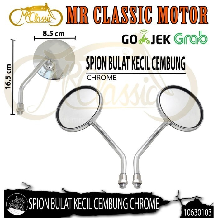 Spion Motor Bulat Kecil Cembung Drat 14 Chrome Custom Variasi