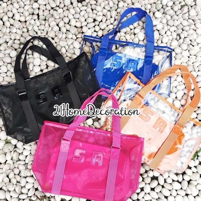 Tas Besar Transparan Plastik Pvc Kain Tote Bag Wanita Tw1849