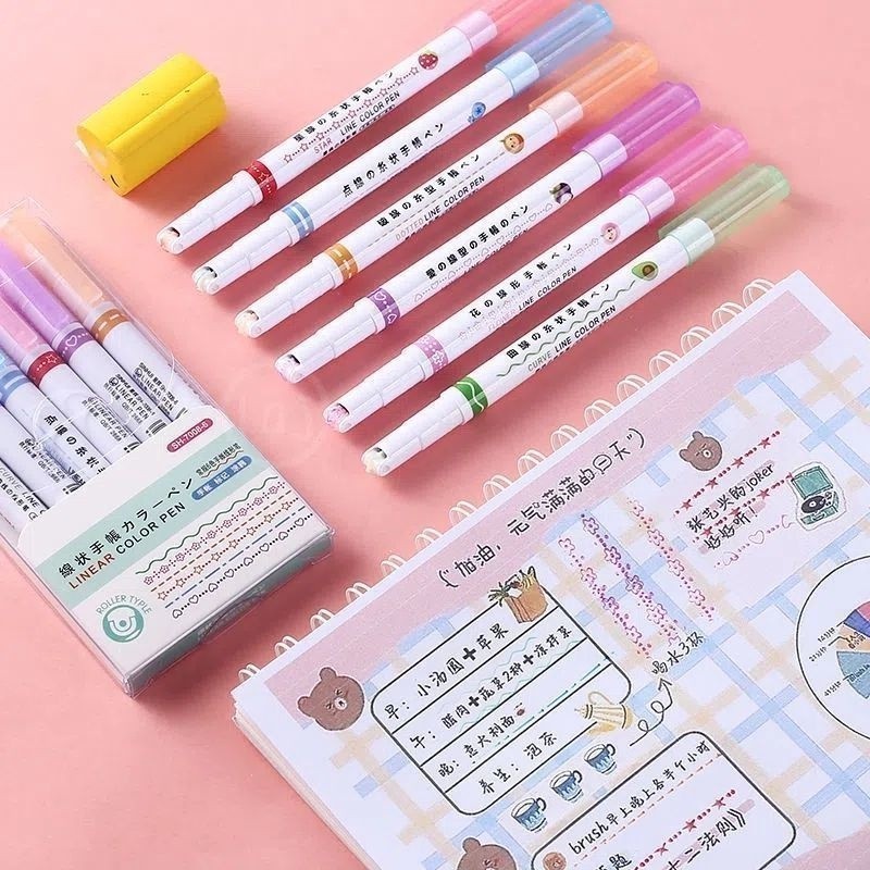 

OST Spidol Garis Motif Lucu 1 Set 6 Pcs Spidol Garis Aesthetic Warna Warni pulpen roller pen Higlighter Random Spidol Garis Line Marker Alat Tulis Kantor