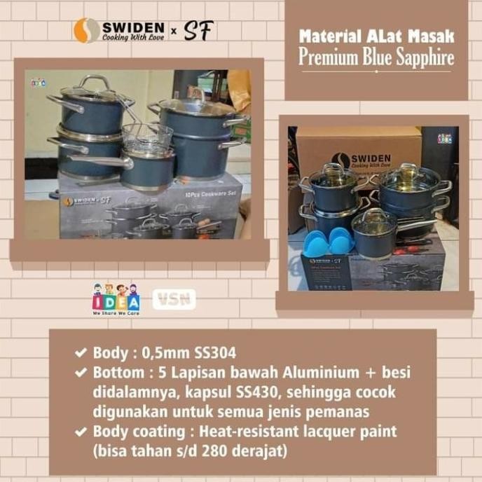 [Ready Stock] Panci Sultan Swiden Blue Sapphire Cookware Set Original Garansi Resmi