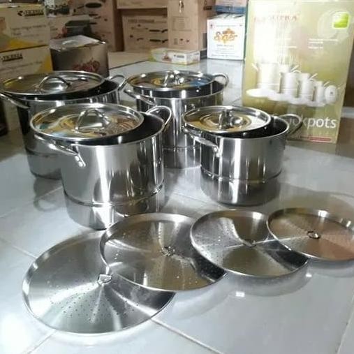 [Ready Stock] Supra 4In1 4 In 1 Panci Kukus Stainless Steel Set 4Pcs Pcs Steamer