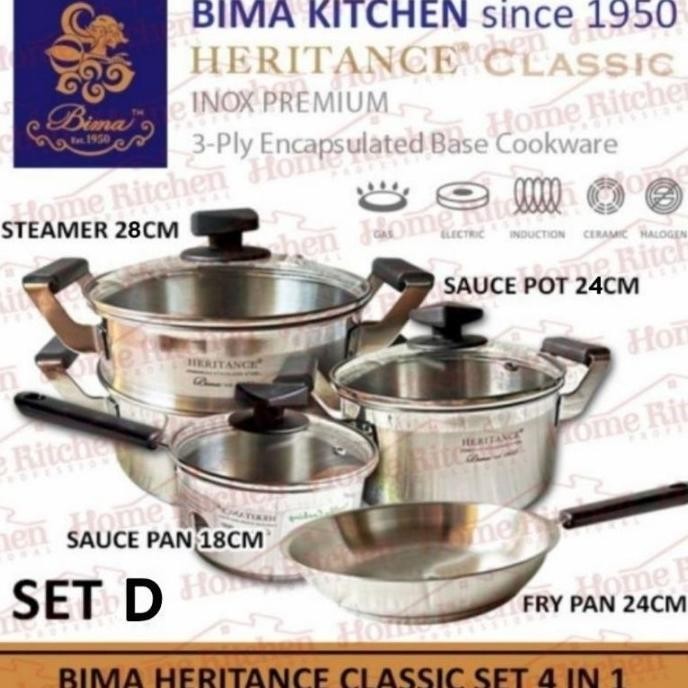 [Ready] Bima Heritance Classic Set 4 In 1 Panci Stainless Tutup Kaca
