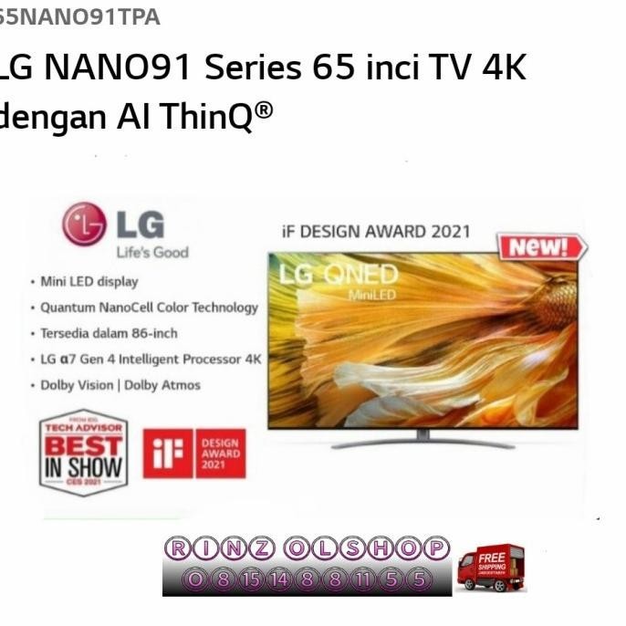 [Ready] Led Tv Lg 65Qned91 Uhd 4K Nanocell Hdr Dolby Atmos Miniled 65Qned91Tpa