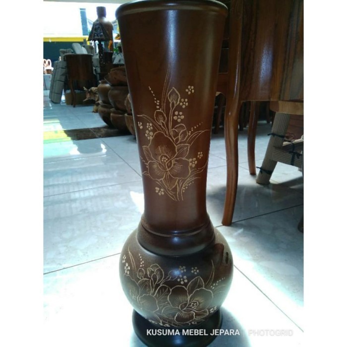 Gra Vas Bunga Guci Kayu Jati _ (Tinggi 57Cm)