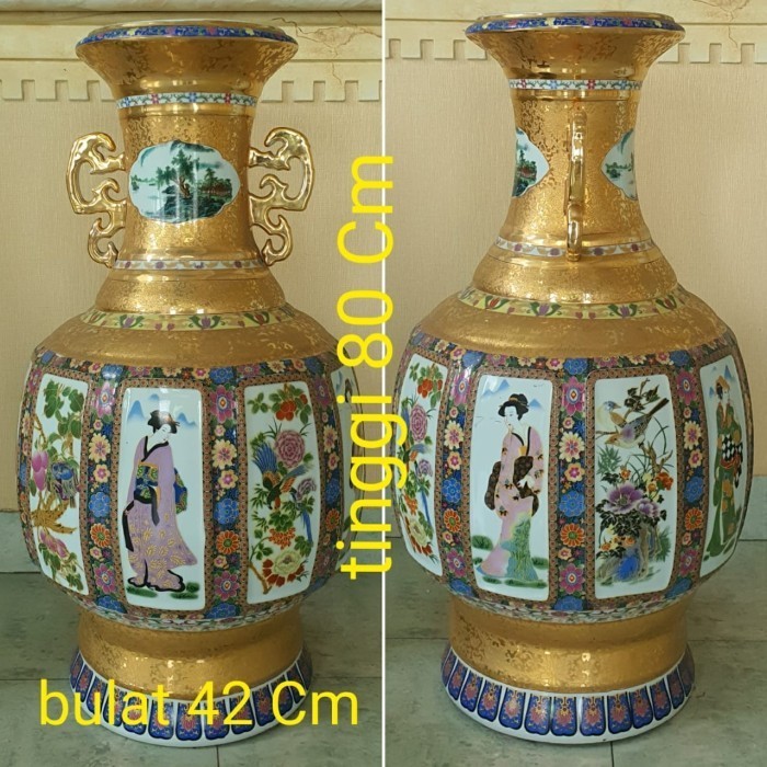 Gra Guci Keramik Guci Antik Import Bagus Murah Putih Motif Emas Burung