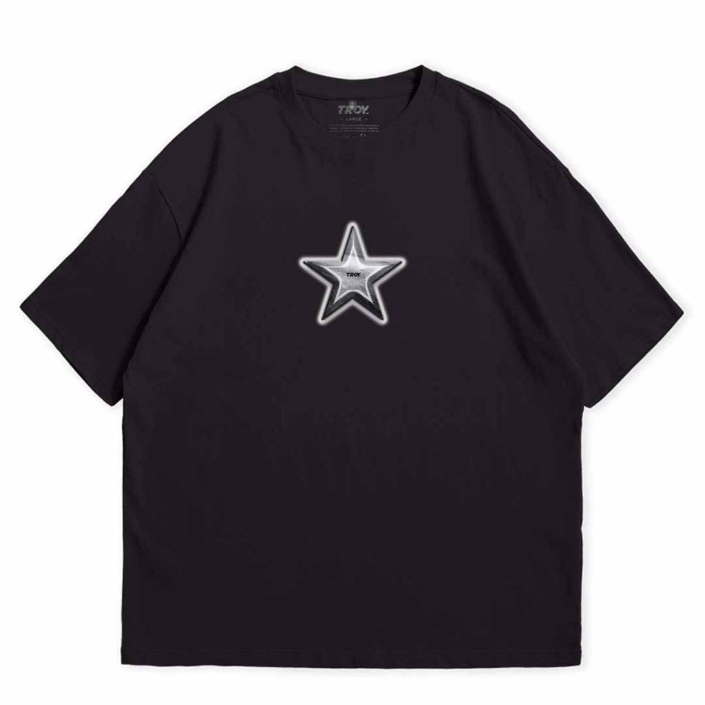 Troy Company Oversize Tshirt Black Silver Star - Kaos Oversize Hitam Lengan Pendek OVD 2536