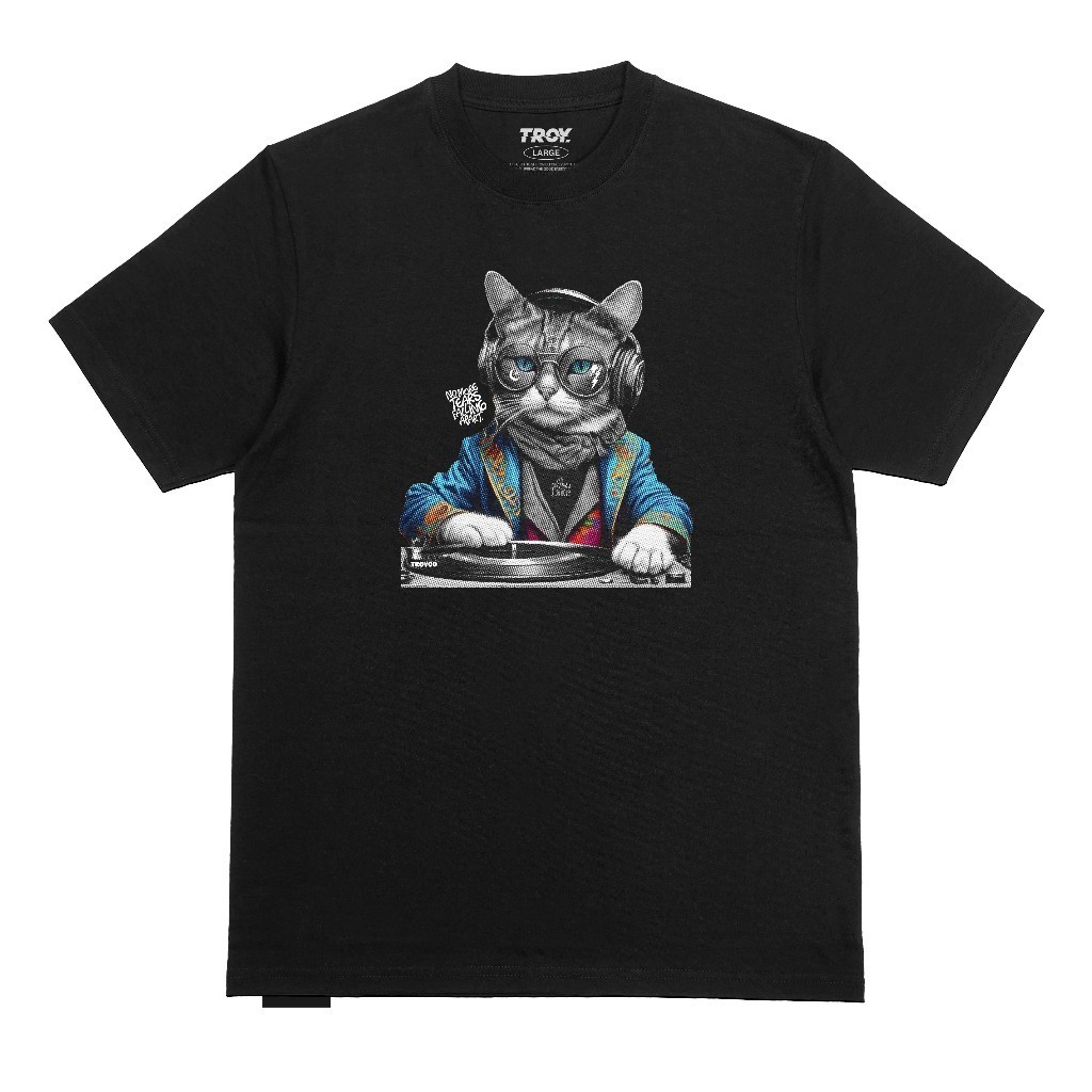 Troy Company Tshirt Black Cat DJ - Kaos Pria Lengan Pendek Hitam MT 2425