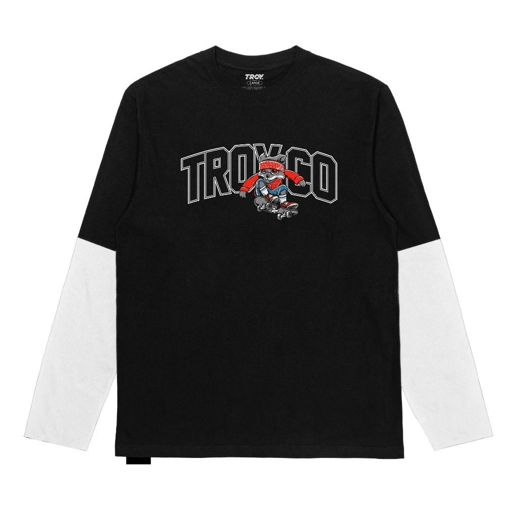 Troy Company Double Layer Longsleeve Hitam Putih Fox Skate DS 2467