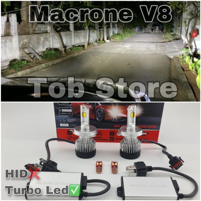 Lampu Mobil - Turbo Led Macrone V8 H11 H8 H16 6000K Macrone Putih