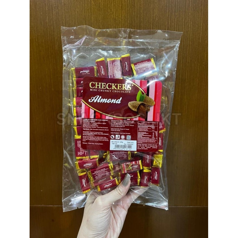 

Ready CHECKERS MINI CHUNKY DARK MILK CHOCOLATE ALMOND ASSORTED MIX FRUIT