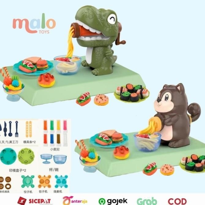 Playdoh Dino Squirrel Noodle Maker Playdough Clay Mainan Cetakan Mie