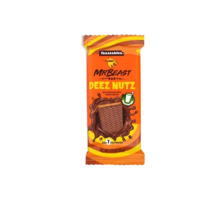 

Ready Mr Beast Feastables Deez Nutz Milk & Peanut Butter Chocolate Bar Coklat