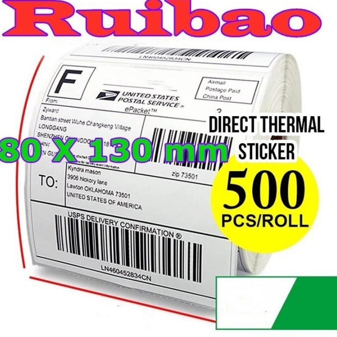 

TGH Ruibao Kertas label Stiker 80 X 130 mm ISI 500 Pcs / Sticker Thermal bare TERLARIS
