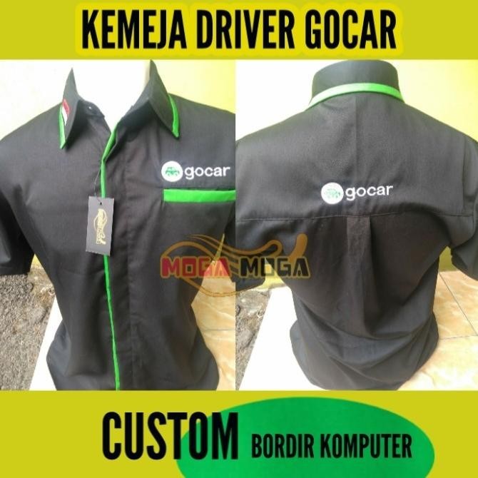 baju driver gocar lengan pendek kemeja pria seragam kerja warna hitam