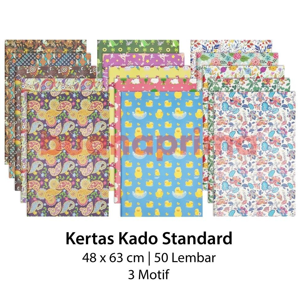 

Premium Kertas Kado Standard Isi 50 Lembar Bunga Boneka Fancy Batik Gift Paper Cod