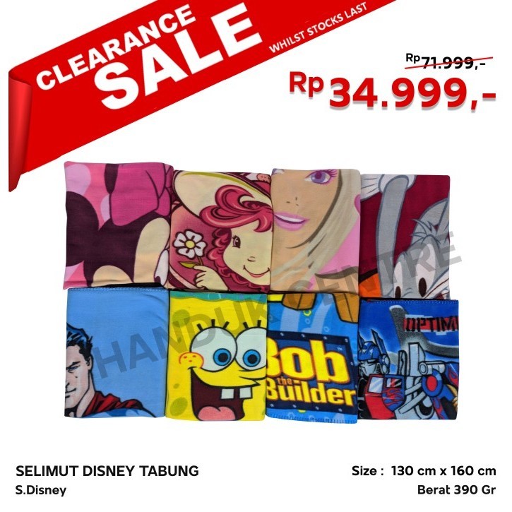 [Clearance Sale] Blanket/Selimut Tabung Motif Disney Dixon 130X160 Cm