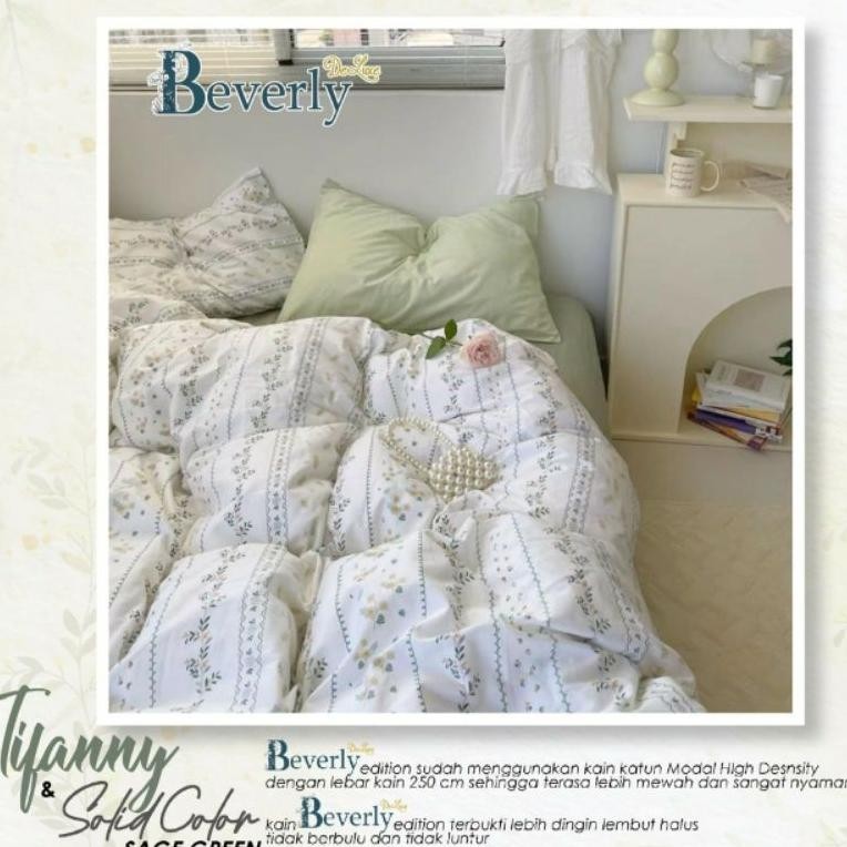 [DISKON] Sprei anti geser katun beverly motif TIFFANY kombinasi bunga putih dan hijau