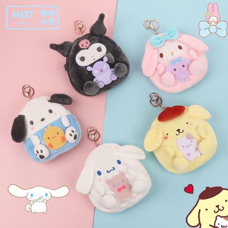 Dompet Koin Seri Sanrio Dompet Koin Ritsleting Anjing Kayu Manis Melody Dompet Koin Anjing Kayu Mani