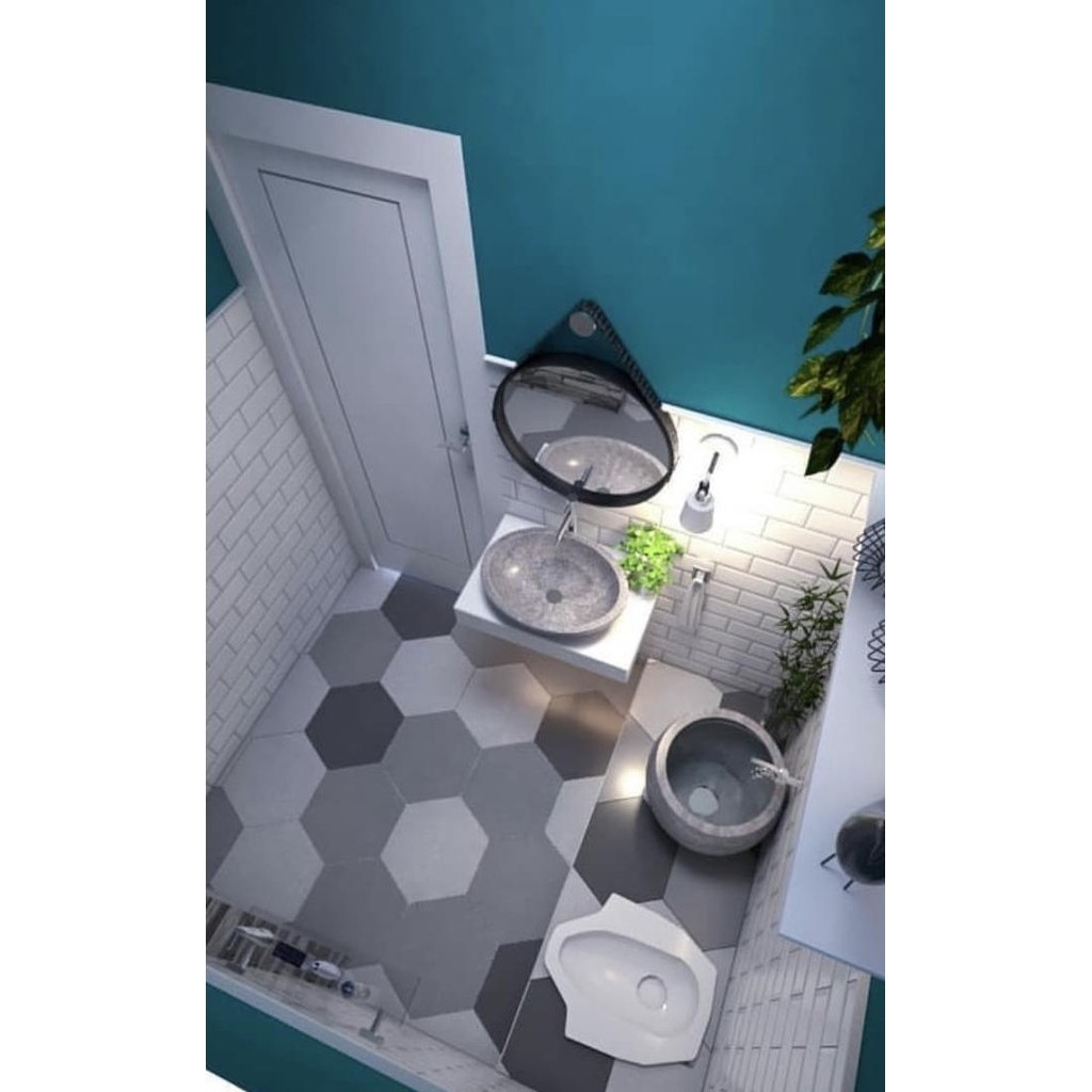 Keramik Roman Hexagonal Kamar Mandi Wc Toilet Kekinian Hitam Abu Abu  Ready