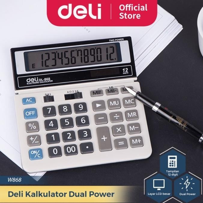 

Deli Kalkulator Meja Dual Power 12 Digit Garansi 3 Tahun W837 W868