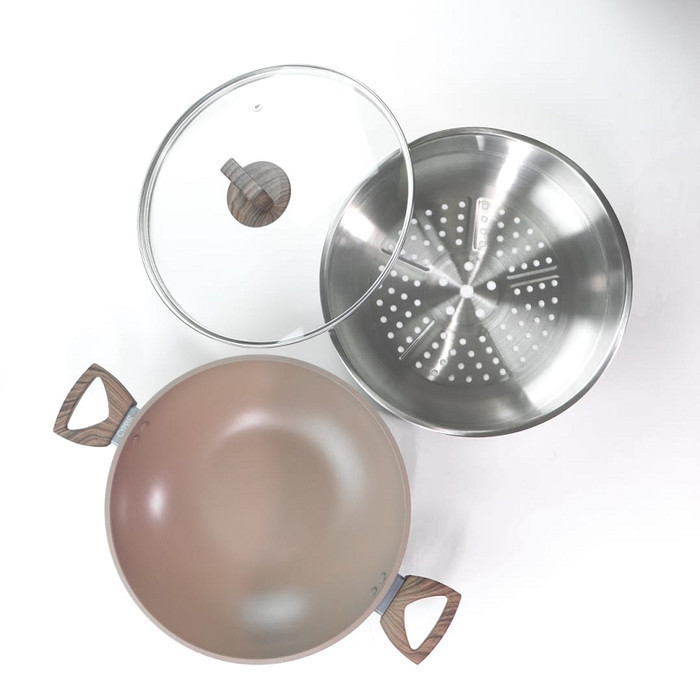 Cypruz Fp-1230 Wok Pan 30 Cm Kuali Steamer Anti Lengket + Tutup