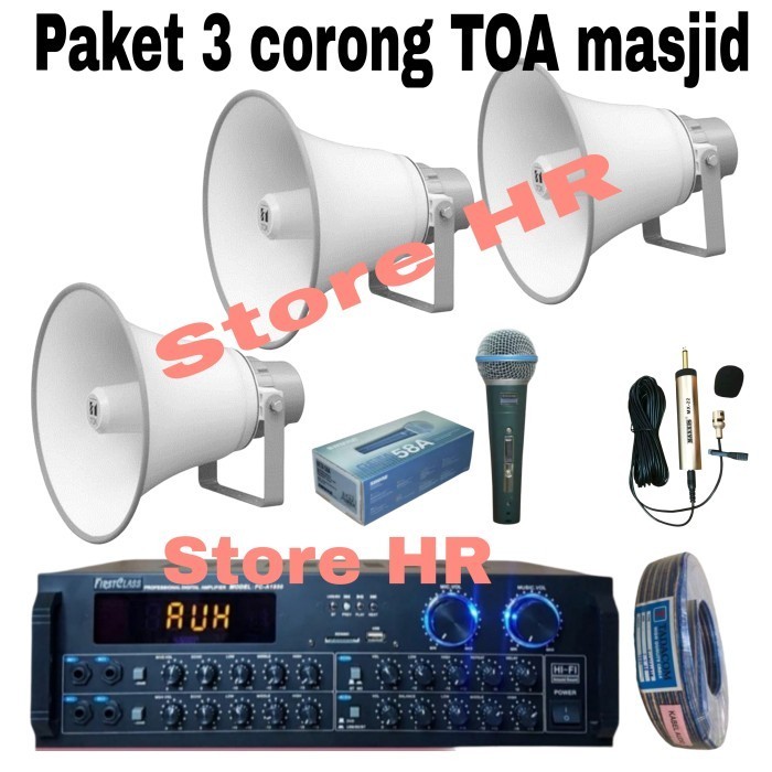 Corong Toa Masjid 50 Watt 3 Pcs Ampli Bluetooth Mic Imam Mic Azan