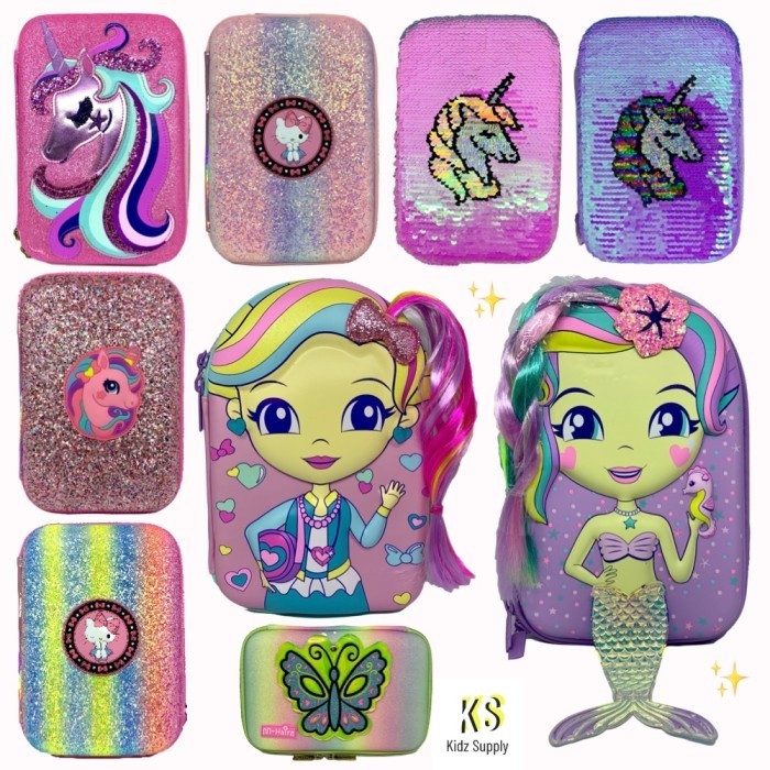

Kotal Tempat pensil hardtop glitter sequin usap anak perempuan unicorn