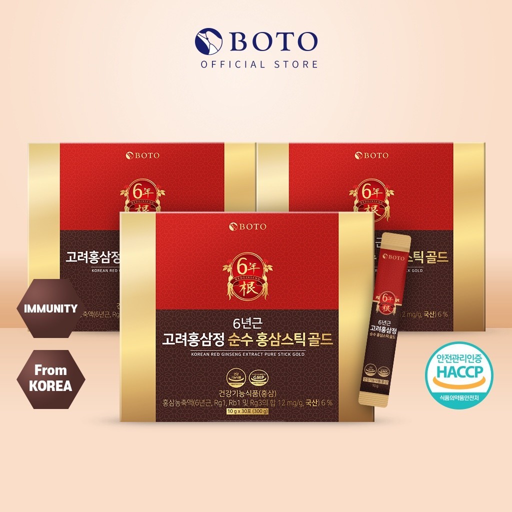 

[Hadiah Orang Tua Terbaik, 3 KOTAK + TAS HADIAH] BOTO 6 Tahun Ekstrak Ginseng Merah Korea Stik Emas Murni (10g x 30 batang) x 3