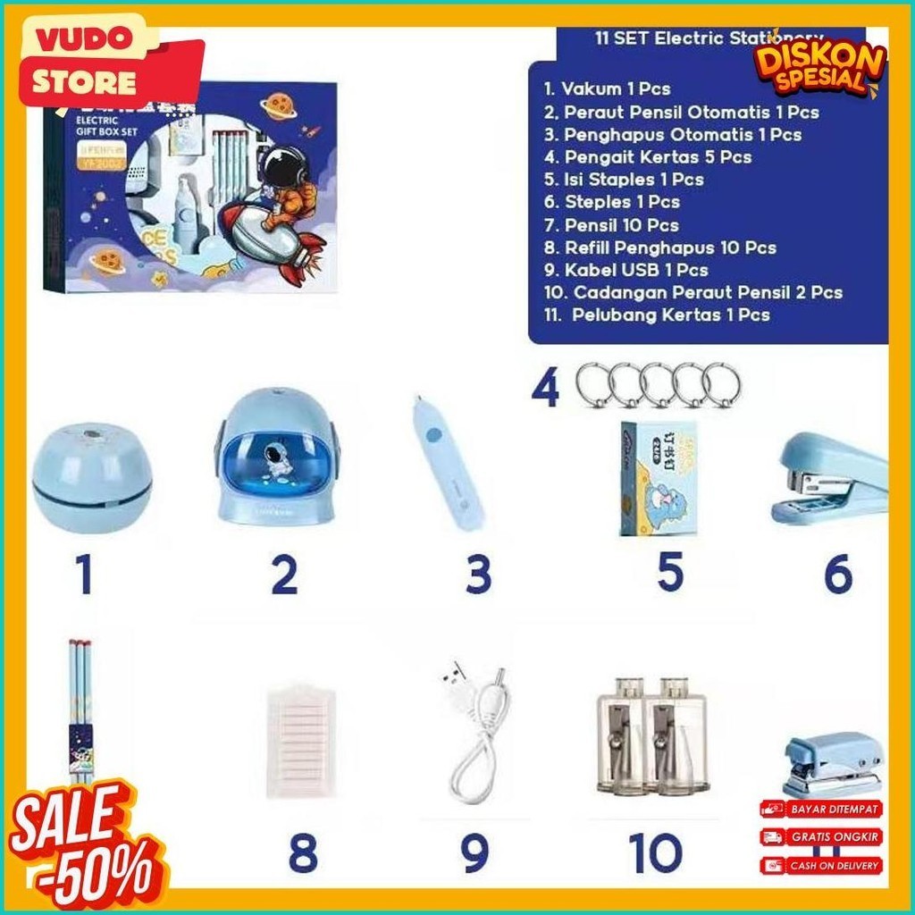 

Stock Ready 34Pcs 11 In 1 Electric Stationery Set / Set Alat Tulis Elektrik Rautan Penghapus Vacuum Pensil Hadiah Untuk Anak (Lagi Diskon)