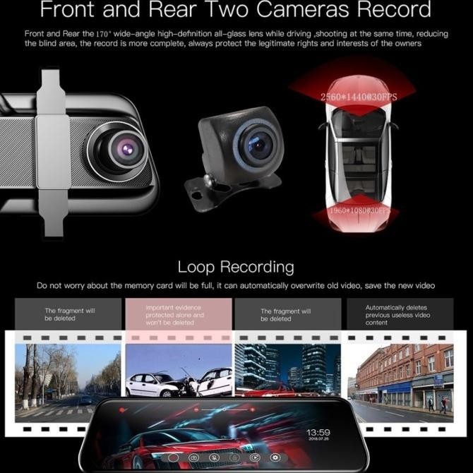 Car Kamera Spion Mobil Depan Belakang Full Screen Touch Dvr Dashcam