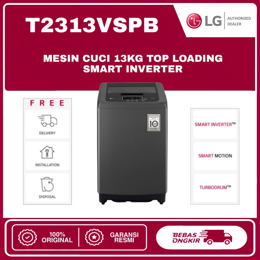 Mesin Cuci LG T2313VSPB 1 Tabung 13 Kg Top Loading Smart Inverter Motor, Smart Motion, Smart Diagnos