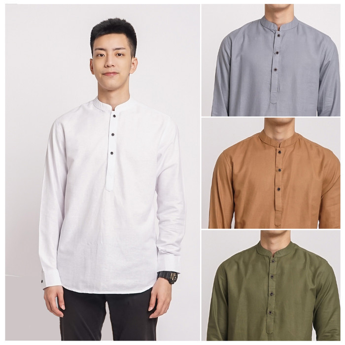 Baju Koko Pria Lengan Panjang Kemeja Muslim Taqwa Kokoh Polos Putih