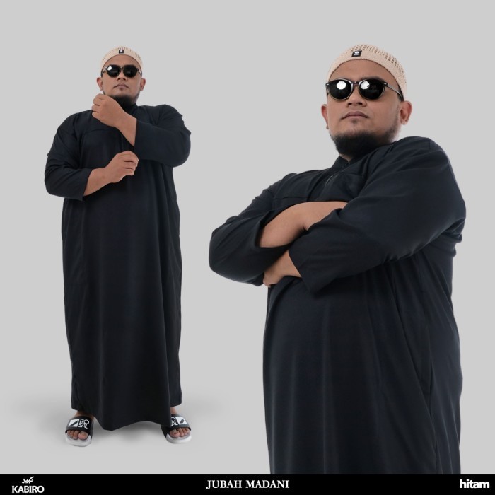 Baju Gas Jubah Pria Big Size 4Xl 5Xl 6Xl Jumbo Jubah Madani - Hitam