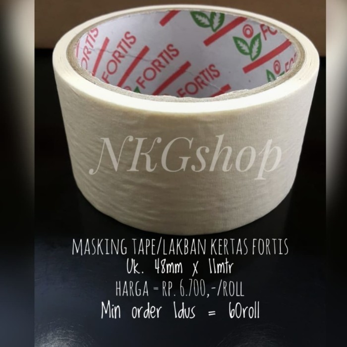 

Masking tape/Lakban kertas fortis uk. 48mm x 11mtr min 1dus = 60roll