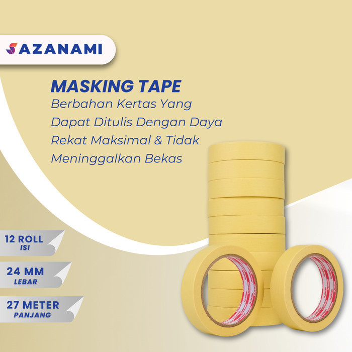 

Lakban Kertas Masking Tape 1" 24mm x 27m Sazanami Tape isolasi kertas