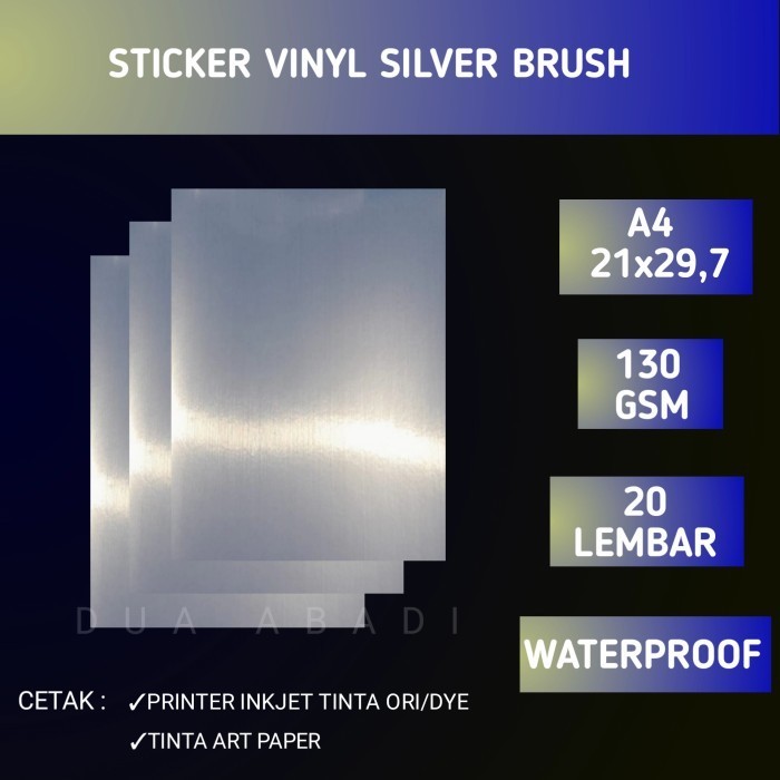 

STICKER VINYL INKJET silver brush PET A4 isi 20 lembar waterproof