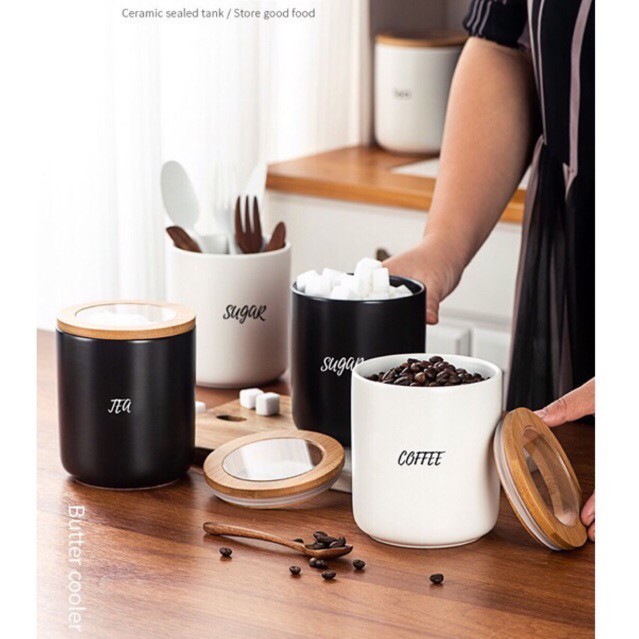 Terbaru Tempat Penyimpanan Kopi Teh Gula/Toples Kopi Keramik Set Promo Terlaris