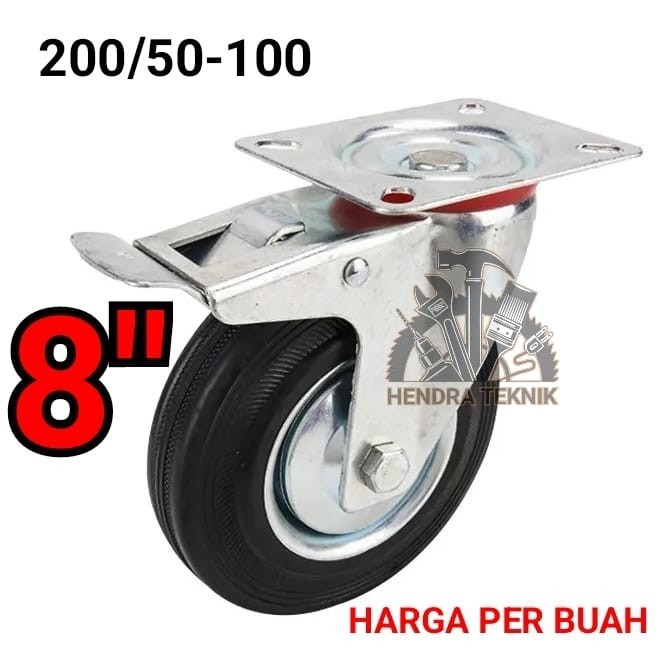 Roda Karet Rem Hidup 8" Roda Troli 8 Inci Roda Hidup Rem 8 Inch 200Mm Star