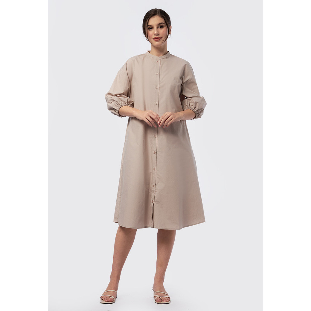 Et Cetera Puff Sleeve Midi Dress TAUPE