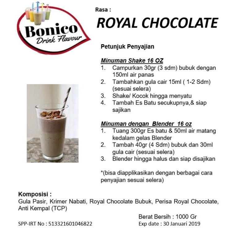 

Bonico Royal Chocolate Powder 1Kg Bubuk Minuman Coklat