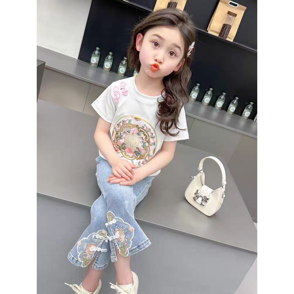 Bayi Perempuan, Baju Anak Perempuan Lengan Pendek Gaya Cina Modis Baru