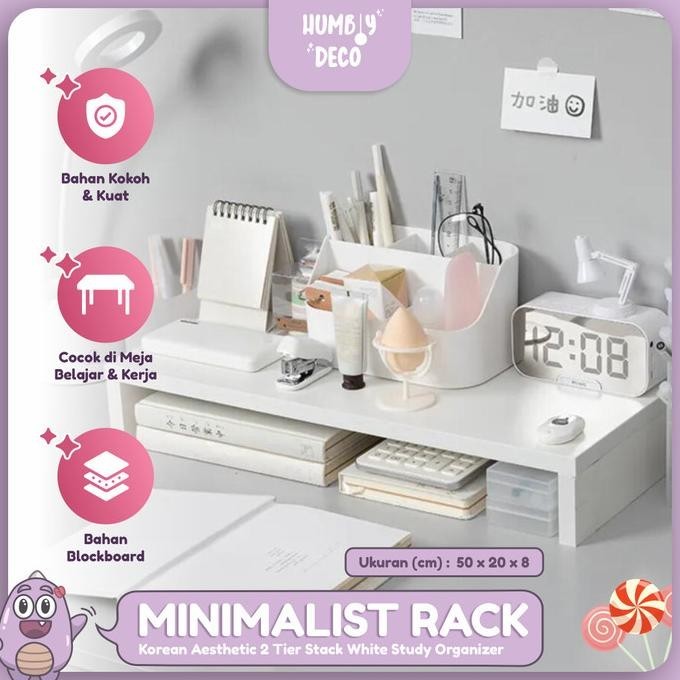 

BEBAS ONGKIR - Korean Aesthetic White Study Table Wood Rack Desk Organizer