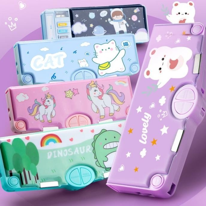 

Kotak Pensil Tombol Multifungsi isi gunting selotip Motif Unicorn Dino