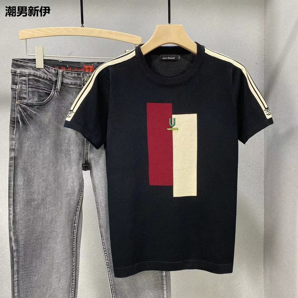 Sweter Bordir Berbagai Warna Musim Gugur Musim Dingin dengan Rajut Pria Lengan PendekTKaus Lengan Se