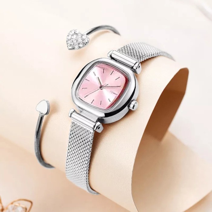 

En Ligne - El117 Jam Tangan Fashion Wanita Kotak Segi Bonus Gelang
