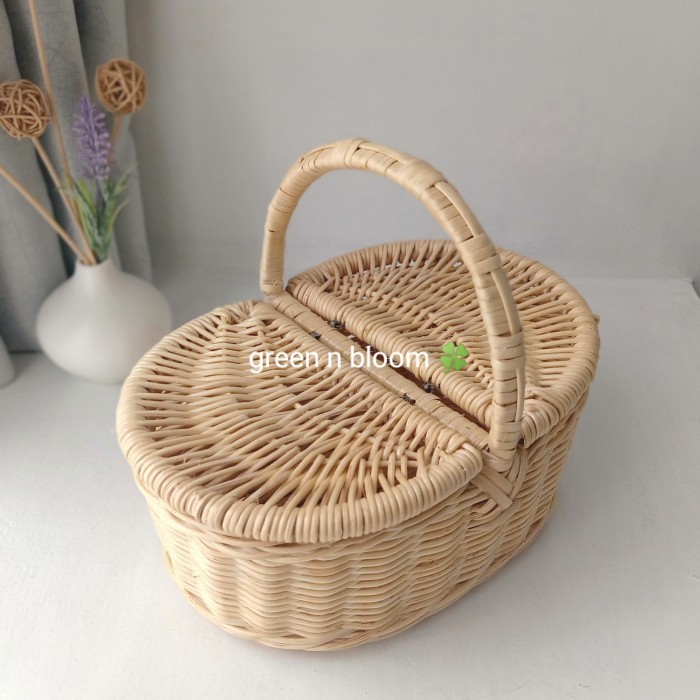keranjang parcel rotan keranjang piknik oval kecil