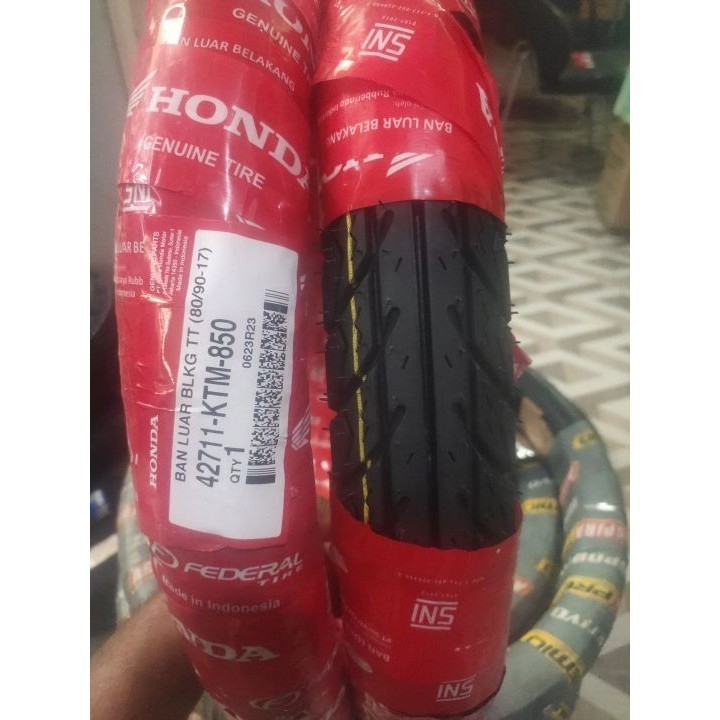 BAN LUAR AHM BAN BELAKANG MOTOR BEBEK 80/90-17 MERAH (TUBE TYPE / BIASA)