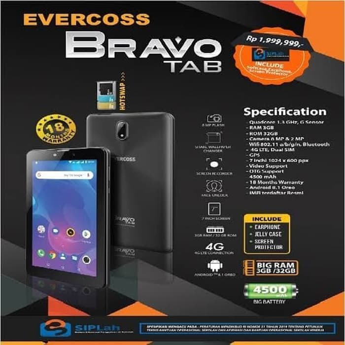 EVERCOSS M TAB U70C 3/32 RAM 3GB ROM 32GB GARANSI RESMI - Bravo Tab